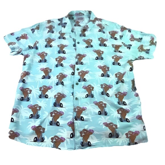 Party Pants Aqua Green Blue Sloth Riding Aloha Hawaiian Tropical Button Shirt L - Picture 1 of 6